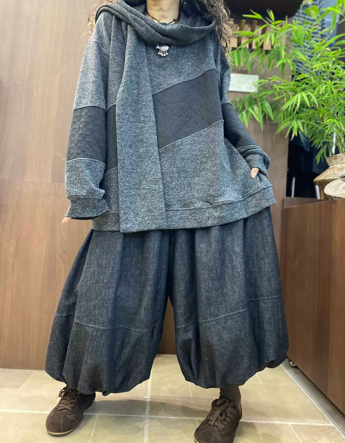 Women's Casual Charcoal Gray Patchwork Sweatshirt