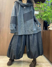 Women's Casual Charcoal Gray Patchwork Sweatshirt