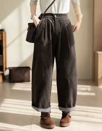 Gray Vintage Corduroy Barrel Pants Women | Gingham Cuff