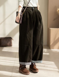 Dark Olive Corduroy Trousers for Women, Relaxed Fit