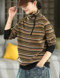 Women’s Casual Retro Striped Long Sleeve Sweater