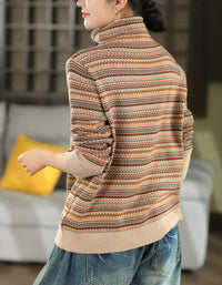 Women’s Rustic Striped Knit Sweater with Button Detail