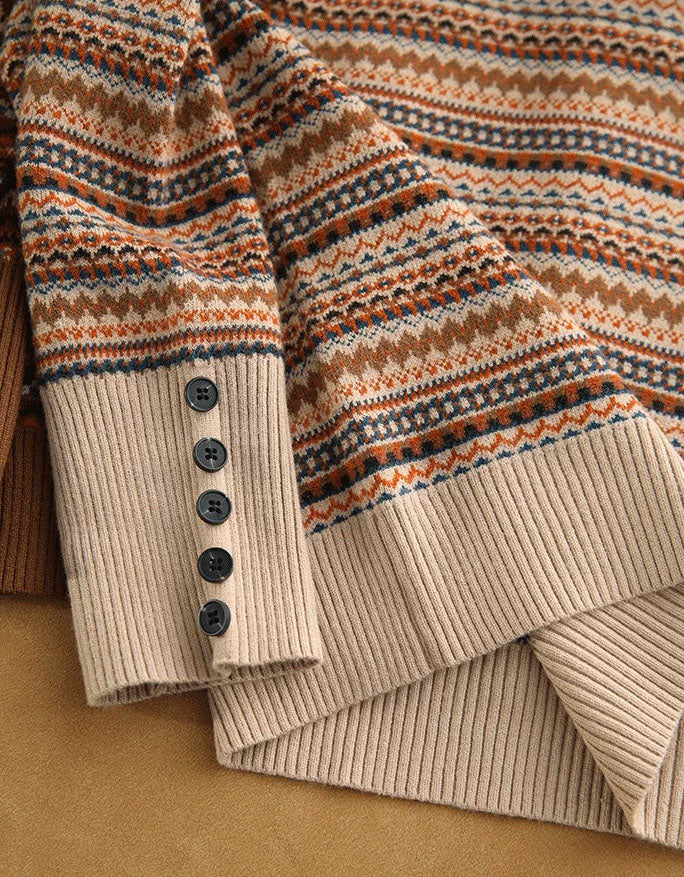 Details Women’s Vintage Patterned Knit Pullover Sweater