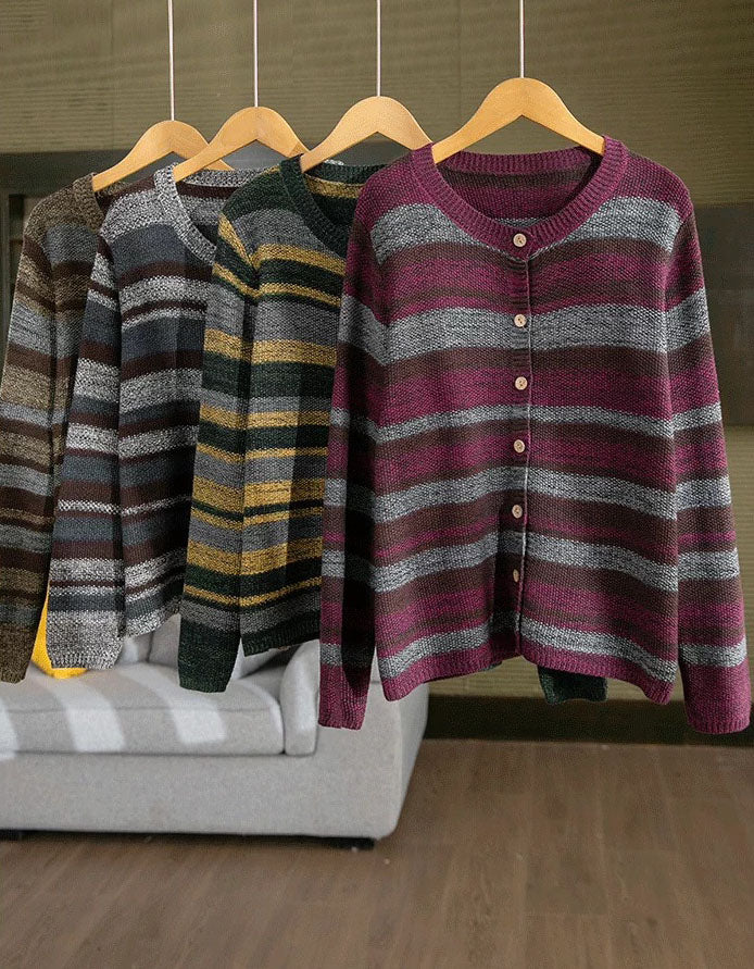 Casual women's striped knit cardigan relaxed fit