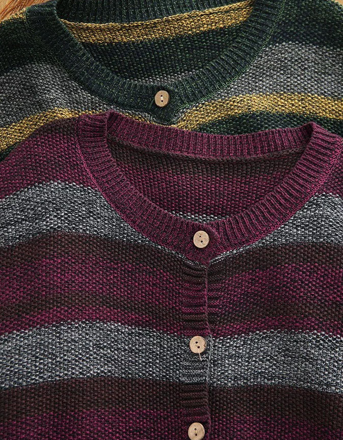 Women's green striped cardigan styled with casual outfit