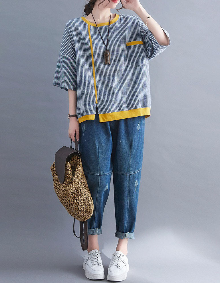 Casual striped oversized blouse front view