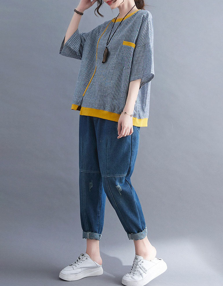 Women’s relaxed striped tunic top outfit