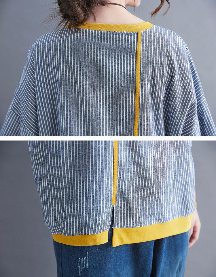 Loose fit striped top with yellow contrast details