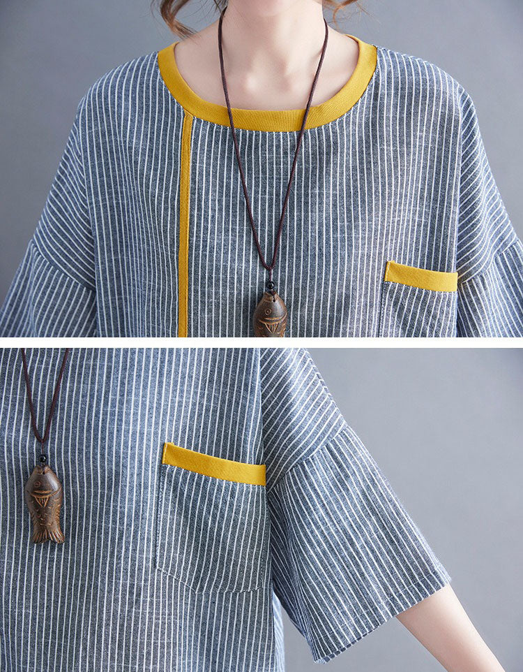 Striped casual top with chest pocket detail