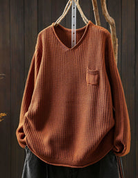 Brown textured knit sweater for women
