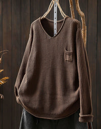 Women’s Relaxed Brown V-Neck Pullover Sweater