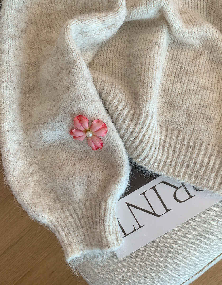 Women's Loose Casual V-Neck Floral Sweater