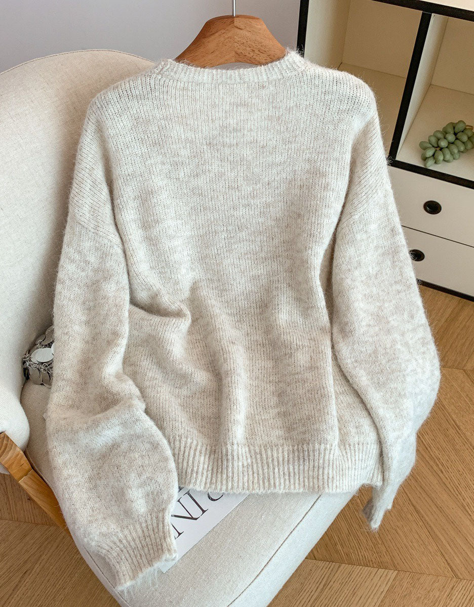 Women's Loose Casual V-Neck Floral Sweater