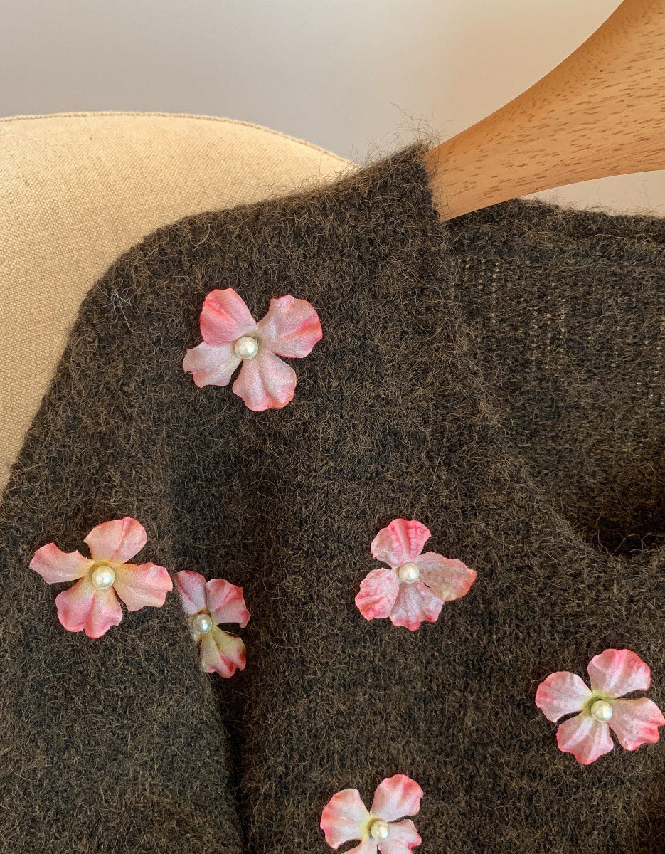 Women's Loose Casual V-Neck Floral Sweater