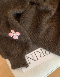 Women's Loose Casual V-Neck Floral Sweater