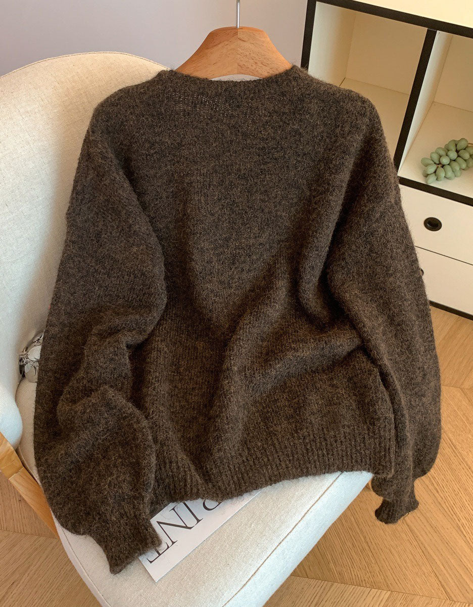 Women's Loose Casual V-Neck Floral Sweater