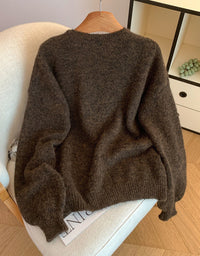 Women's Loose Casual V-Neck Floral Sweater