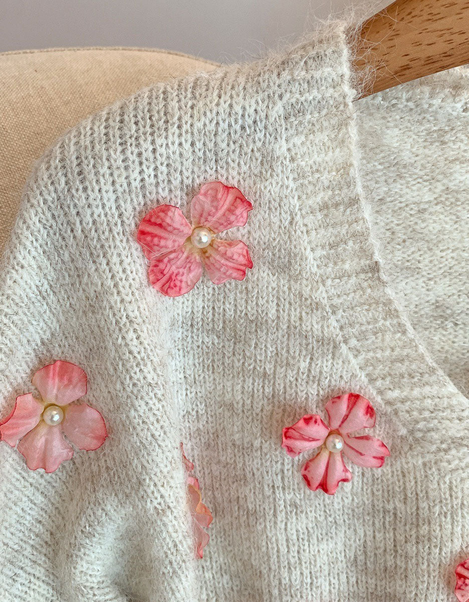 Women's Loose Casual V-Neck Floral Sweater