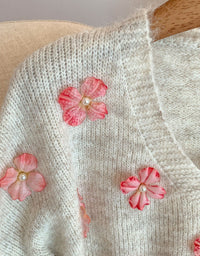 Women's Loose Casual V-Neck Floral Sweater