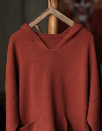 Women's Casual Vintage Rust Orange Knit Hoodie Sweater