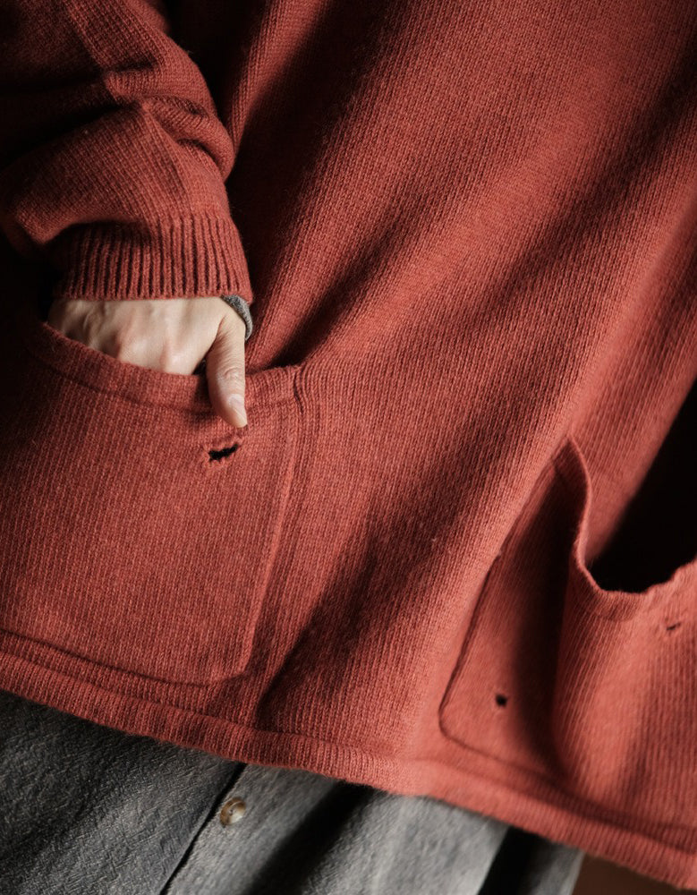 Women's Casual Vintage Rust Orange Knit Hoodie Sweater