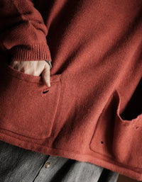 Women's Casual Vintage Rust Orange Knit Hoodie Sweater