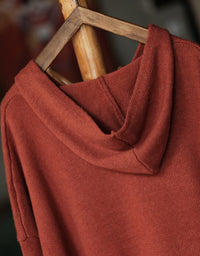 Women's Casual Vintage Rust Orange Knit Hoodie Sweater