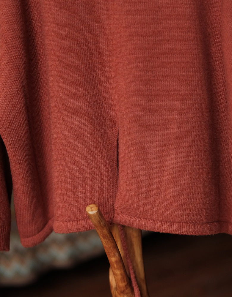 Women's Casual Vintage Rust Orange Knit Hoodie Sweater