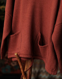 Women's Casual Vintage Rust Orange Knit Hoodie Sweater