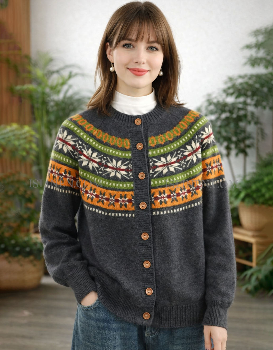 Women’s colorful pattern knit cardigan with button front