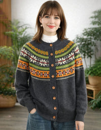 Women’s colorful pattern knit cardigan with button front