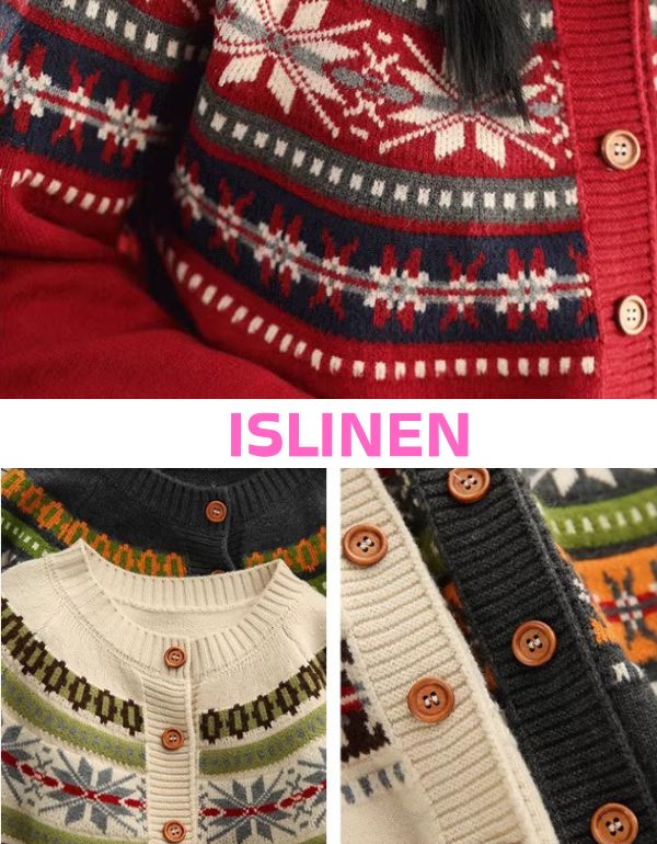 Women’s warm cardigan sweater with a vibrant multi-color pattern