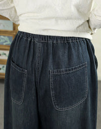 Women's Casual Wide Leg Floral Embroidered Denim Pants