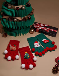 Women's Christmas Cute Reindeer Santa Pattern Knitted Gloves