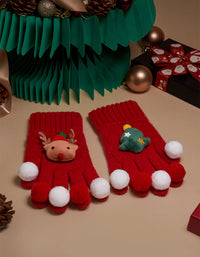 Women's Christmas Cute Reindeer Santa Pattern Knitted Gloves