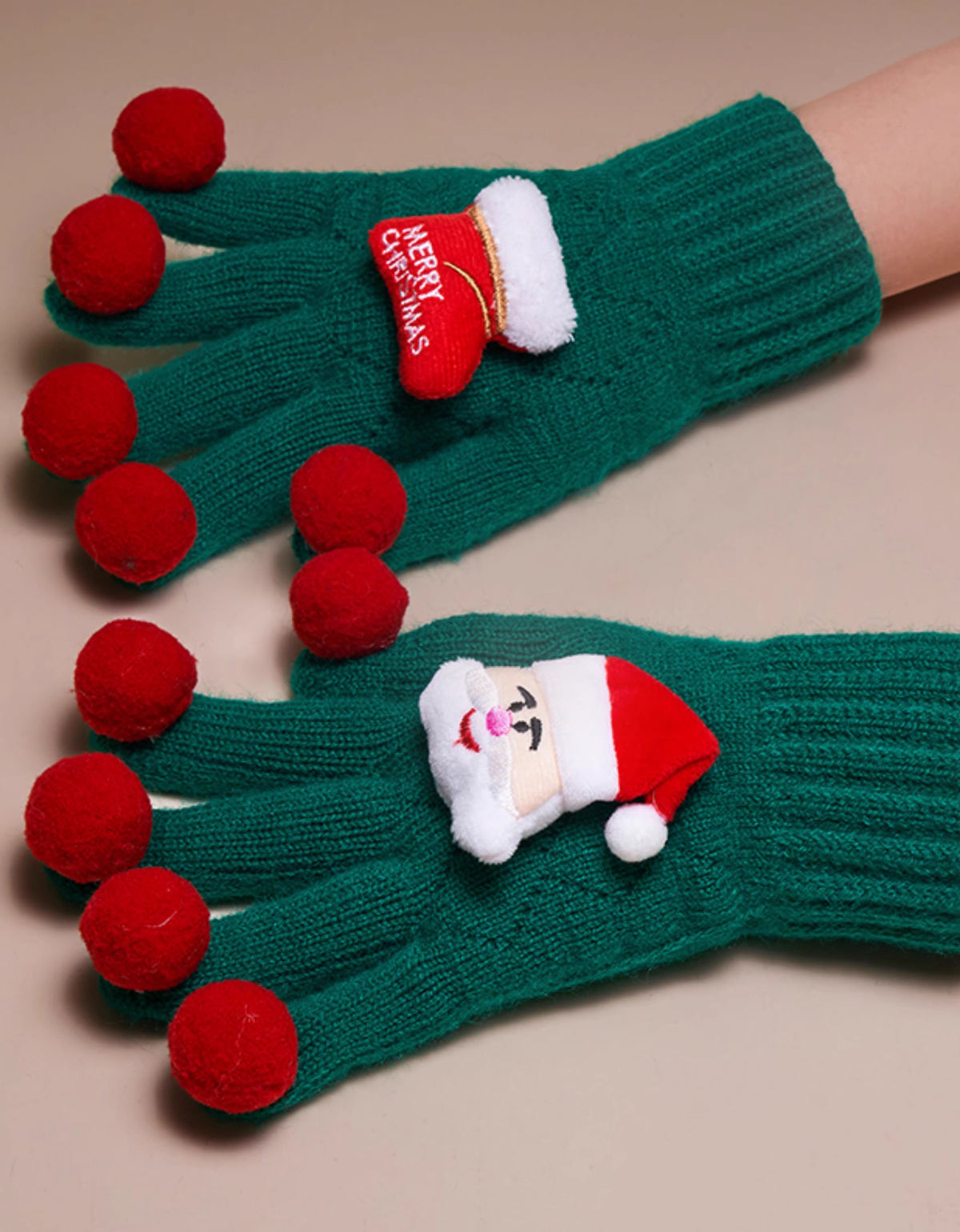 Women's Christmas Cute Reindeer Santa Pattern Knitted Gloves