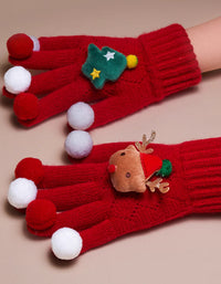 Women's Christmas Cute Reindeer Santa Pattern Knitted Gloves