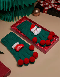Women's Christmas Cute Reindeer Santa Pattern Knitted Gloves