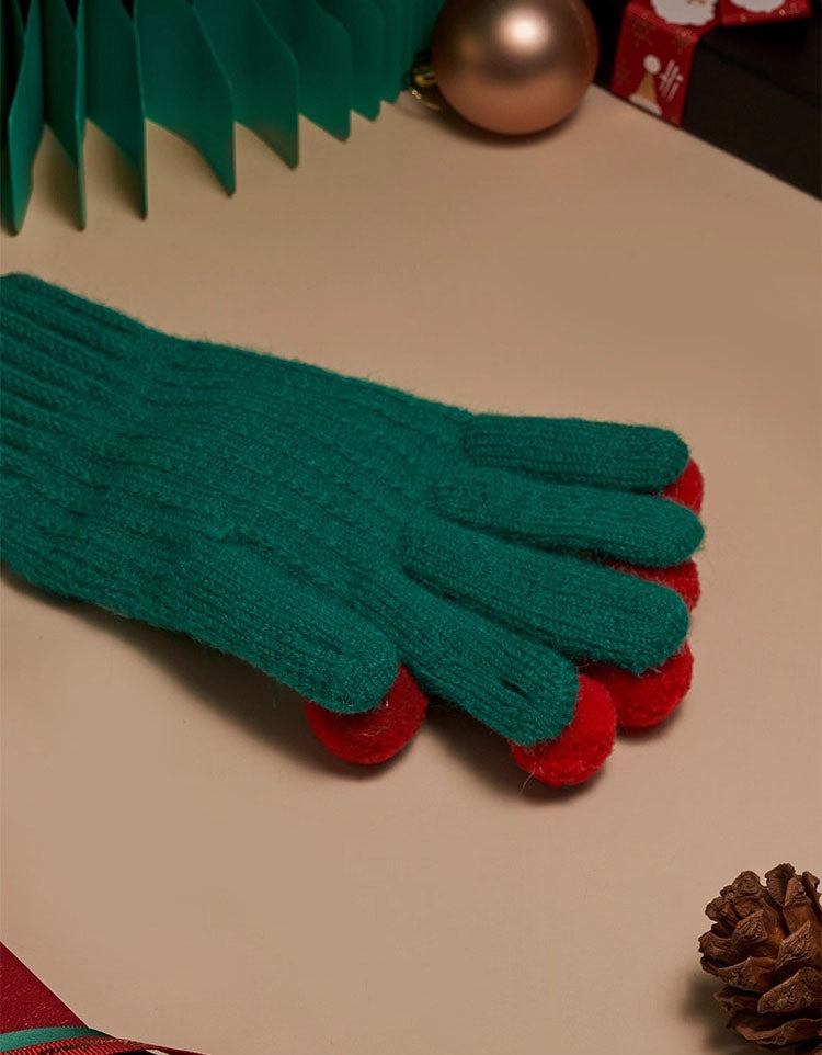 Women's Christmas Cute Reindeer Santa Pattern Knitted Gloves