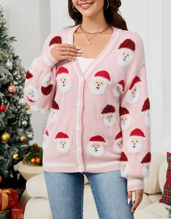 Women’s Christmas Santa Print Cardigan Sweater