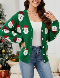 Women’s Christmas Santa Print Cardigan Sweater