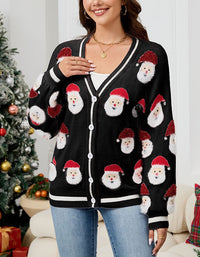 Women’s Christmas Santa Print Cardigan Sweater