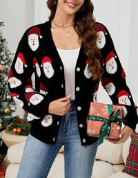 Women’s Christmas Santa Print Cardigan Sweater