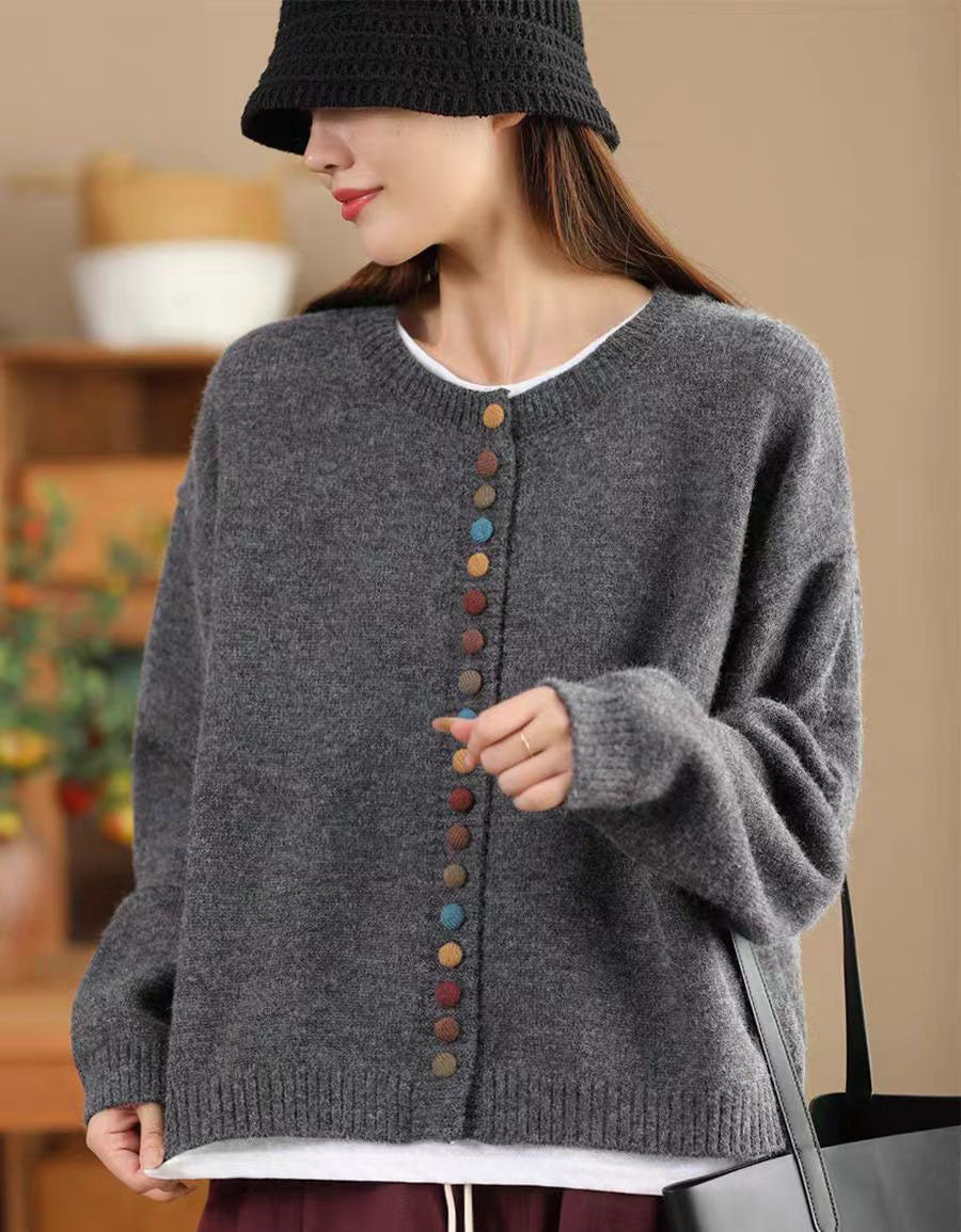 Women's Colorful Buttons Casual Knitted Sweater Cardigan