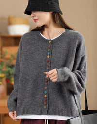 Women's Colorful Buttons Casual Knitted Sweater Cardigan