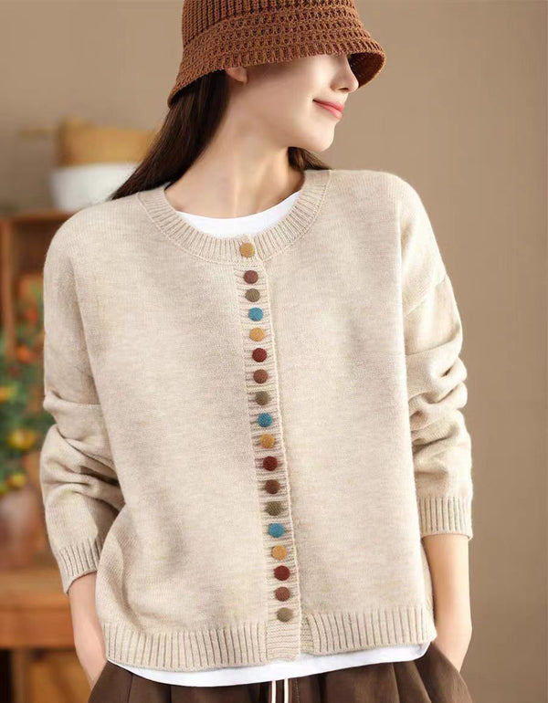 Women's Colorful Buttons Casual Knitted Sweater Cardigan