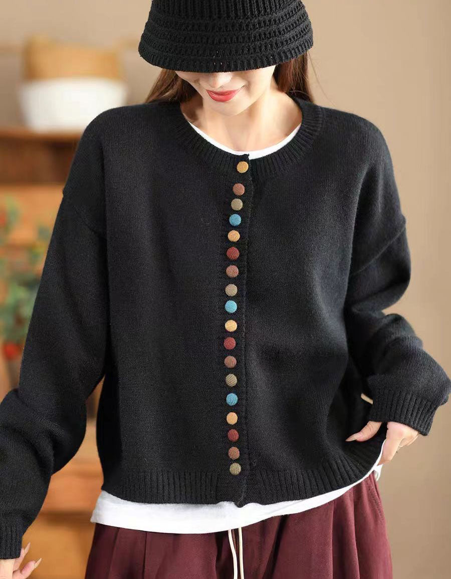 Women's Colorful Buttons Casual Knitted Sweater Cardigan