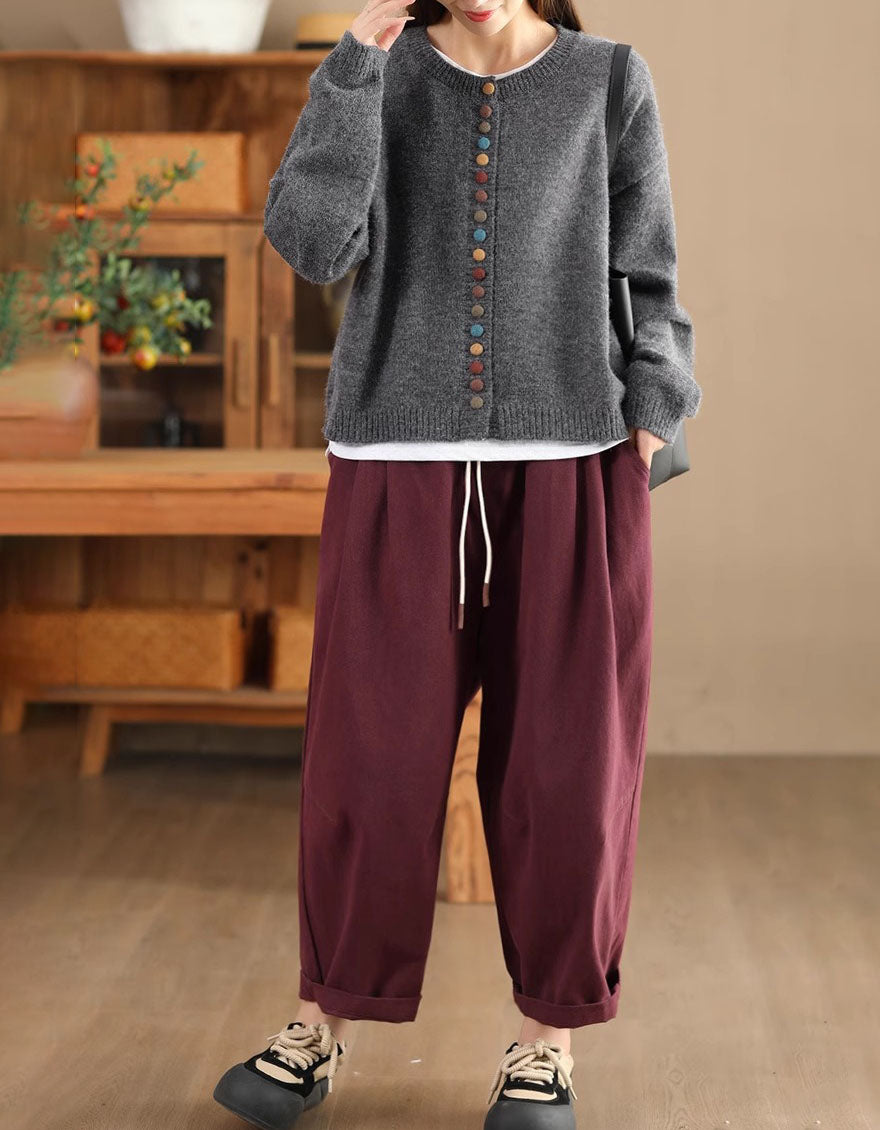 Women's Colorful Buttons Casual Knitted Sweater Cardigan