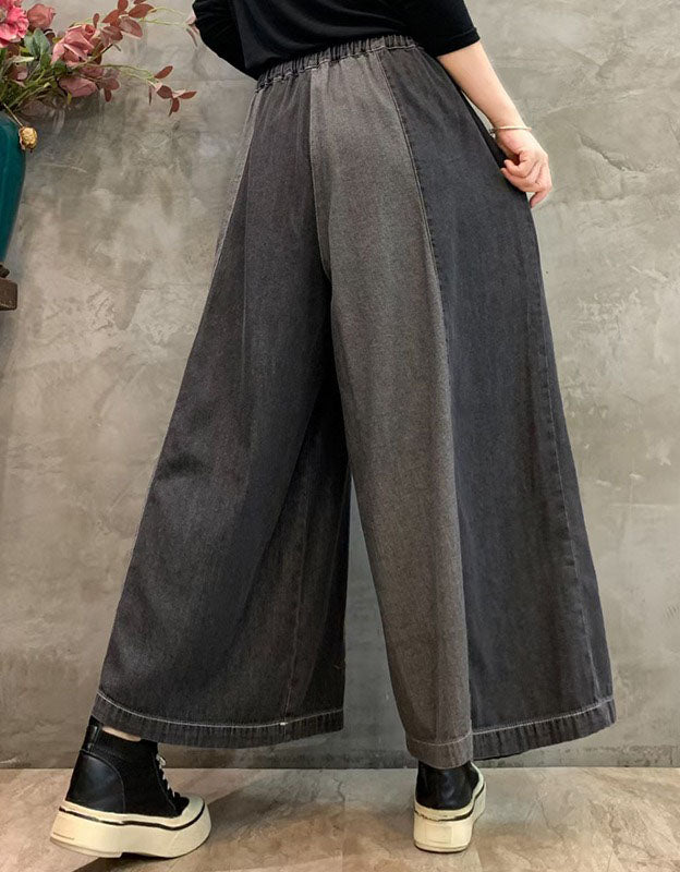 Women's Comfortable Drawstring Waist Embroidered Denim Trousers