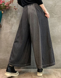 Women's Comfortable Drawstring Waist Embroidered Denim Trousers